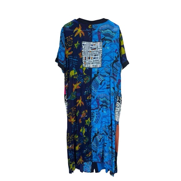 La Cera Maxi Dress Button Up Patchwork Boho Artsy Colorful Pockets Women's L NEW - Picture 2 of 9